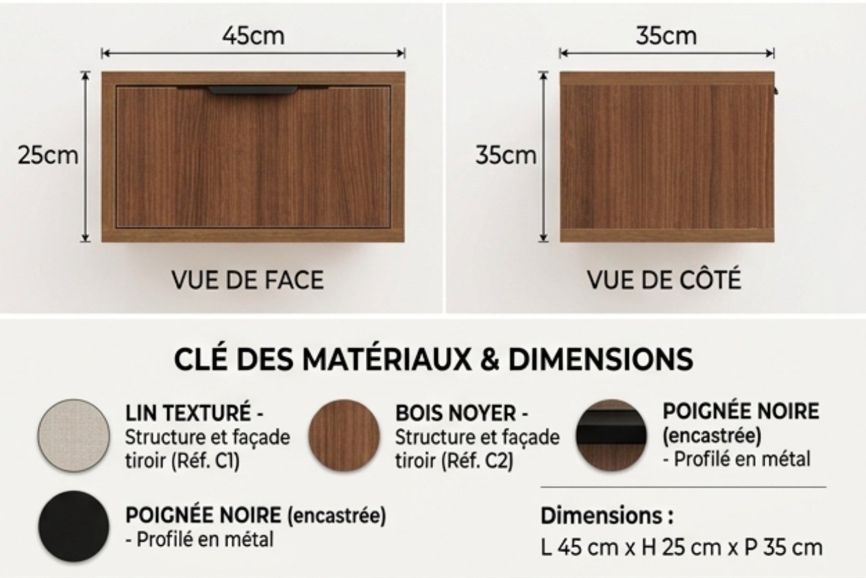 Table de Chevet Suspendue Design "Linea" - Image 5