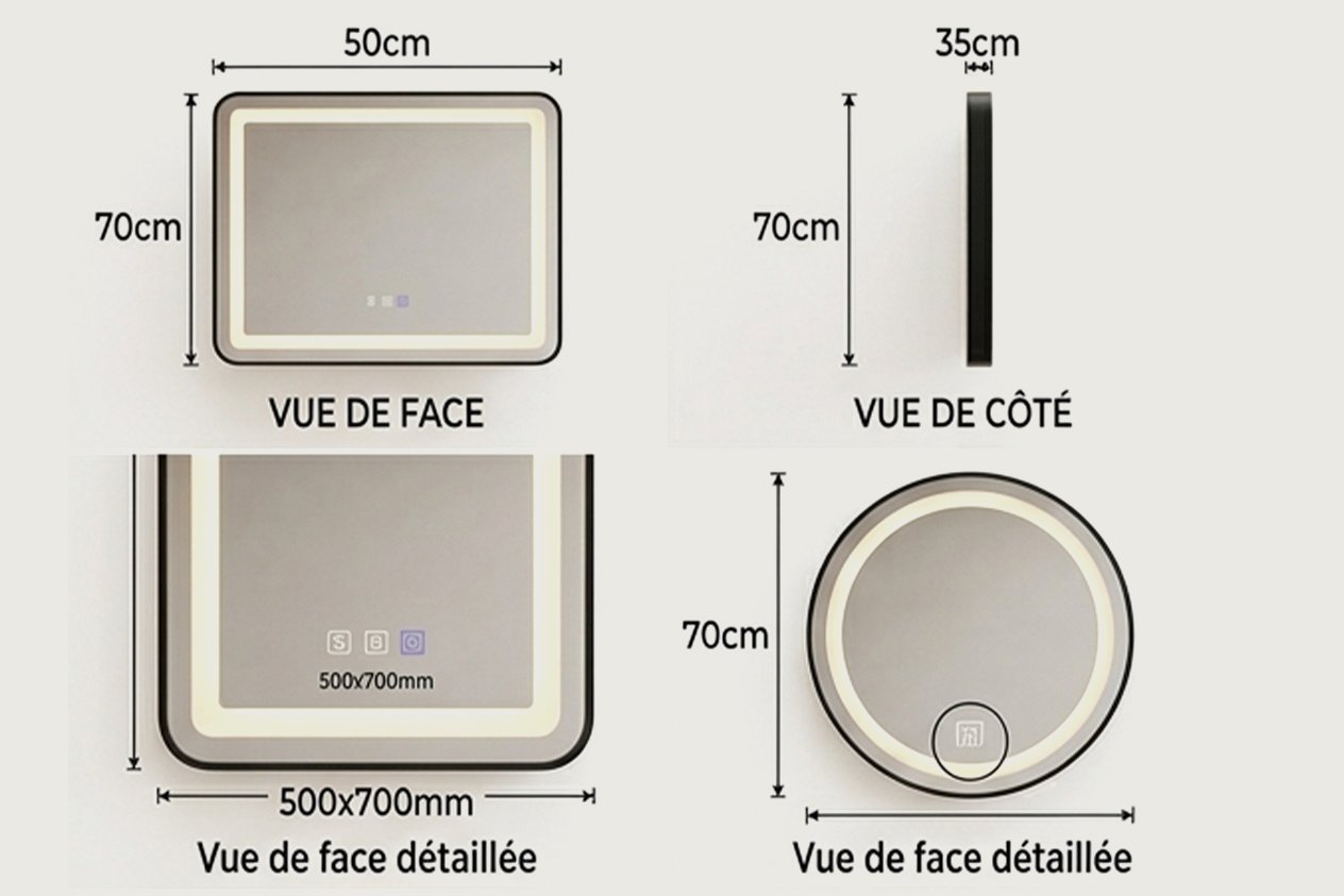 Miroirs LED Design — Modèles Rectangle & Rond - Image 3