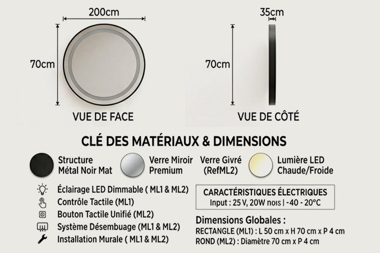Miroirs LED Design — Modèles Rectangle & Rond - Image 4